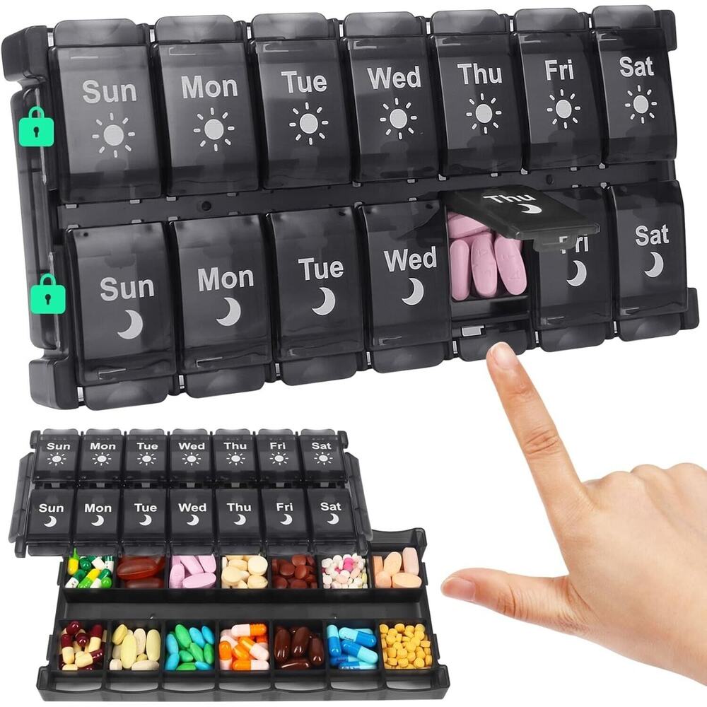 Extra Large 7 day pill organizer, Day and night Pill box, new can remove cover